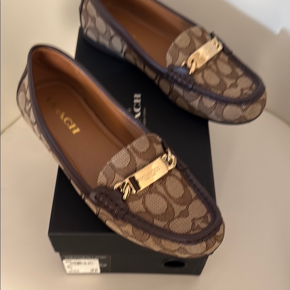 Coach Women's Brown Loafers with Gold Accent